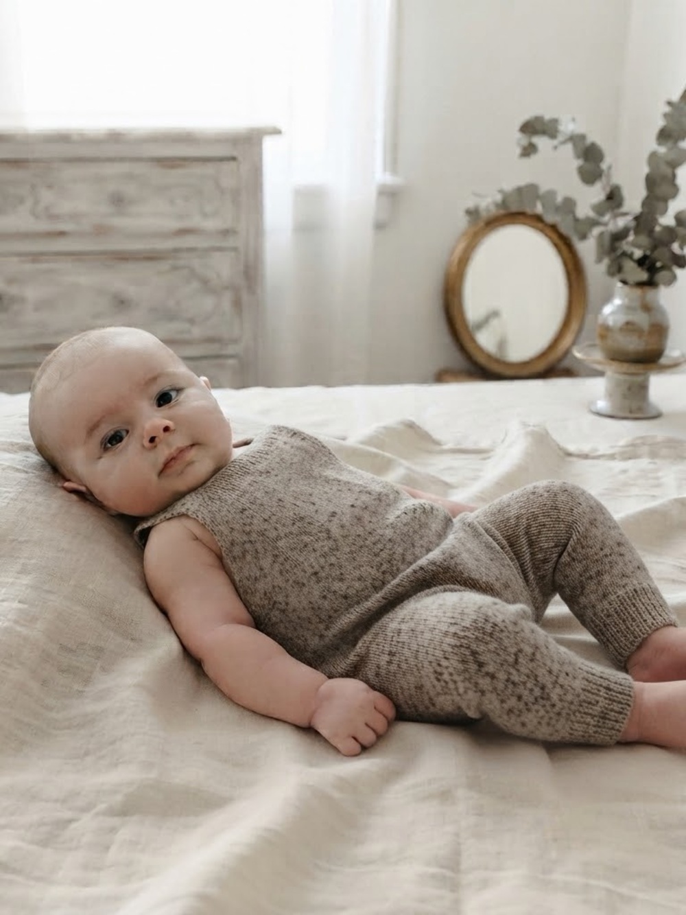 Zara Heather Neutral Brown Marl Sweater Jumper/Overalls